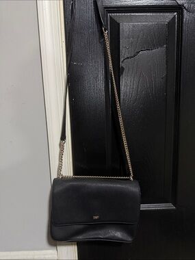 DKNY Black Leather Crossbody with Gold Chain Strap
